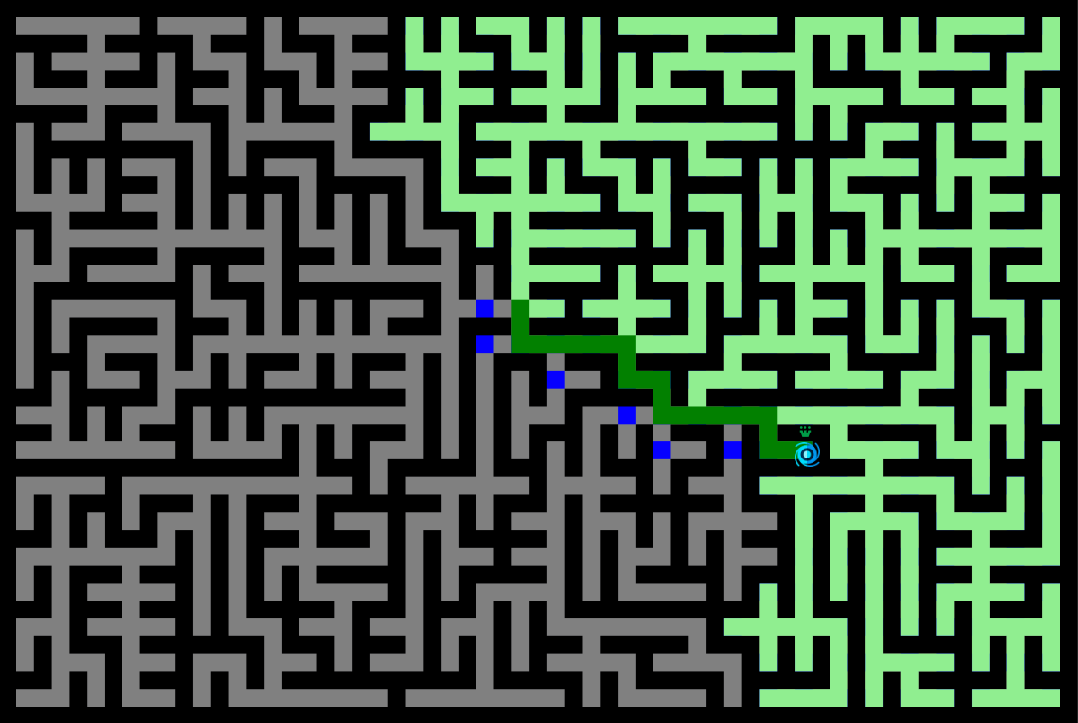 Trace of Backtracking - Depth First Search Maze Solver