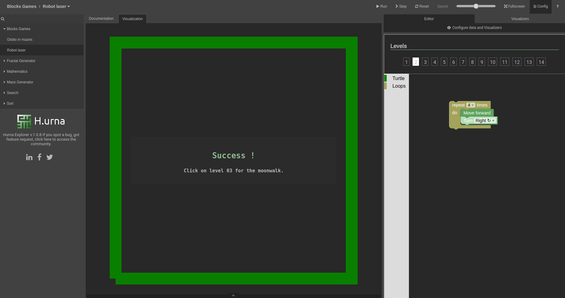 Screenshot Turtle Graphics - Hurna Jeux - Solution niveau 02