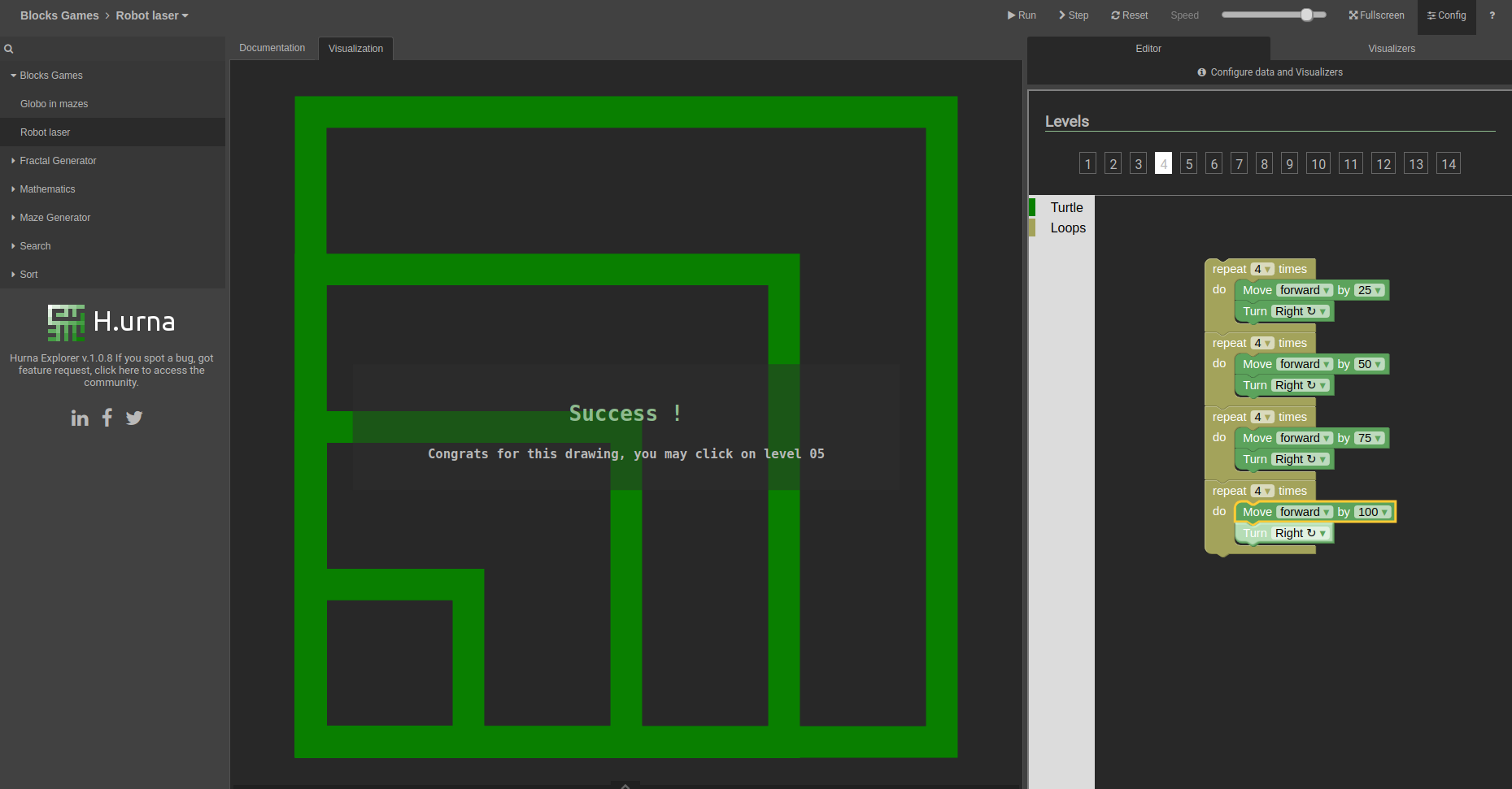 Screenshot Turtle Graphics - Hurna Games - Solution Level 04