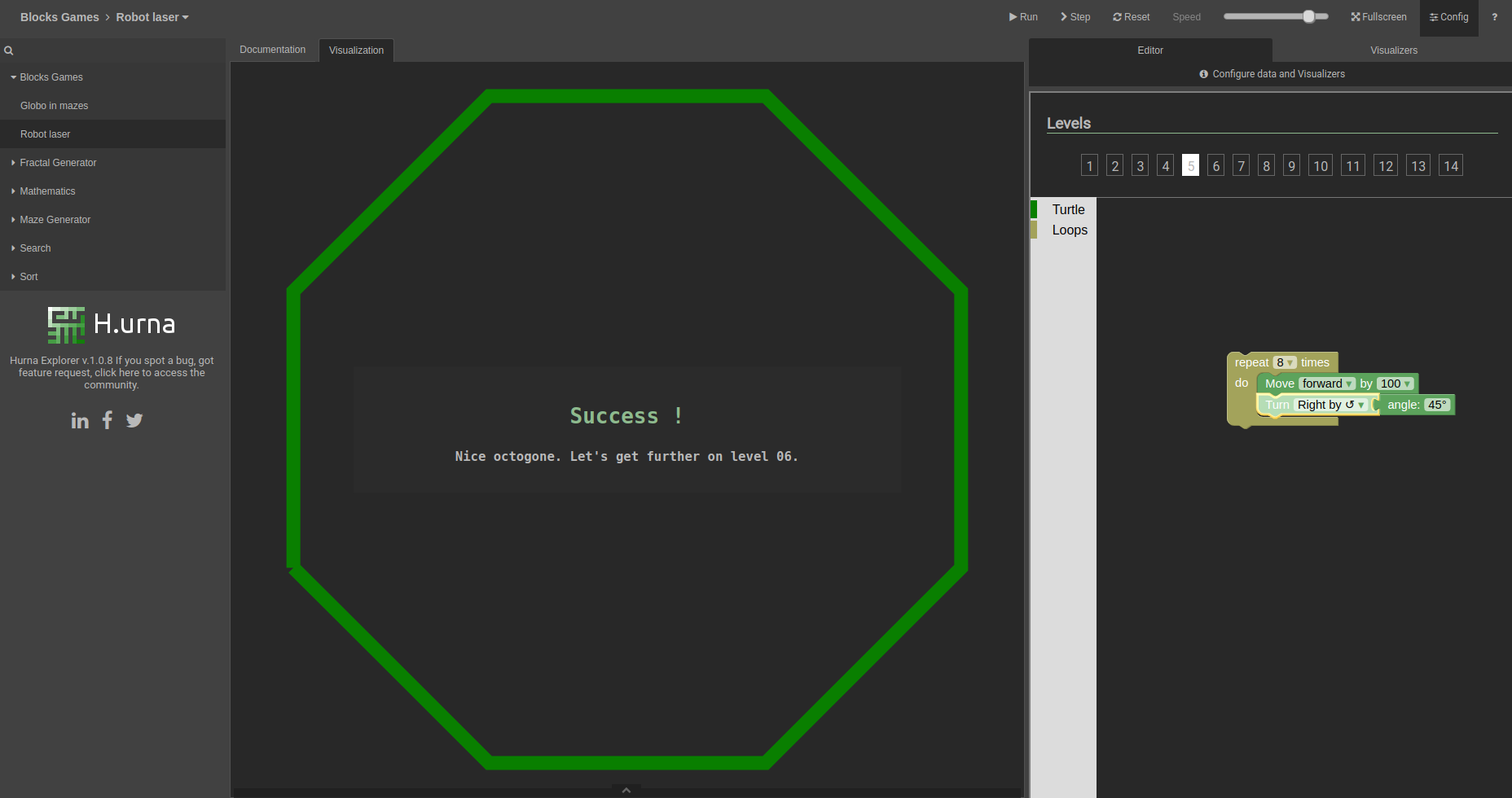 Screenshot Turtle Graphics - Hurna Jeux - Solution niveau 05