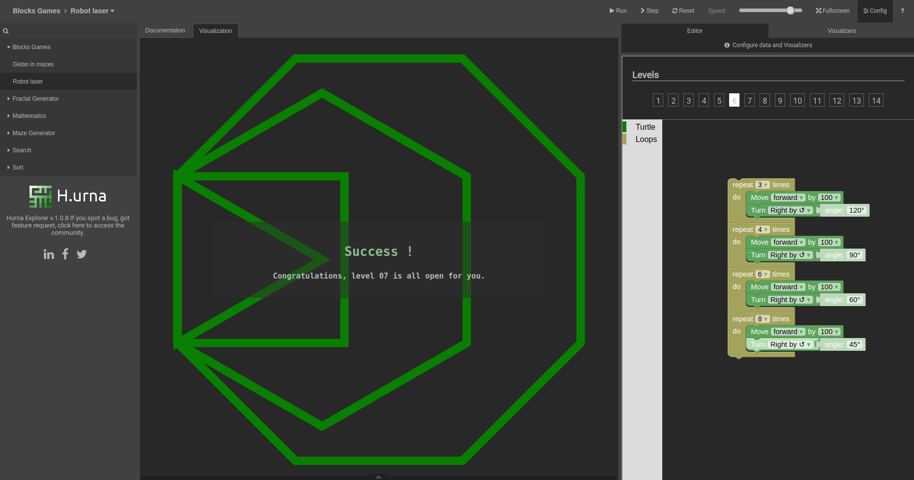 Screenshot Turtle Graphics - Hurna Games - Solution Level 06
