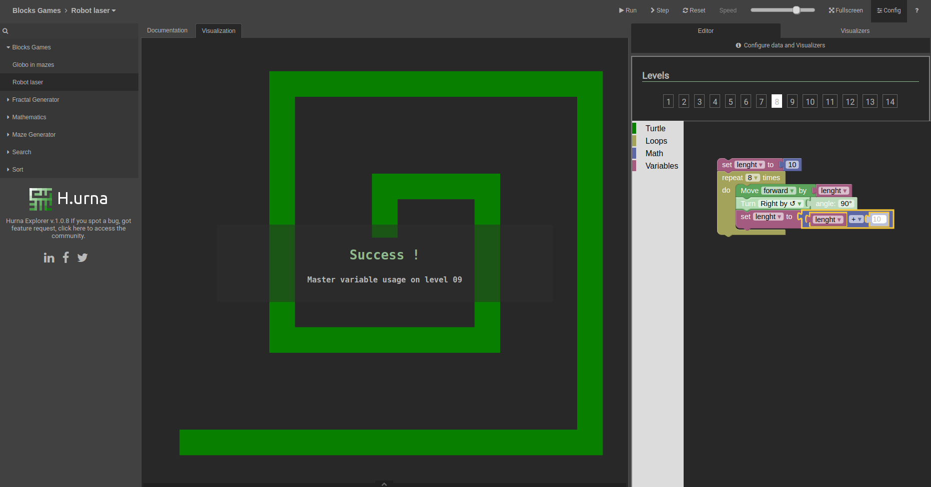 Screenshot Turtle Graphics - Hurna Jeux - Solution niveau 08