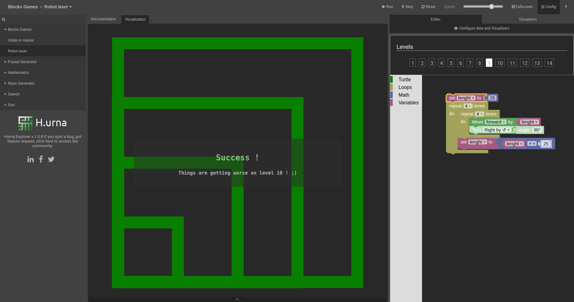 Screenshot Turtle Graphics - Hurna Jeux - Solution niveau 09