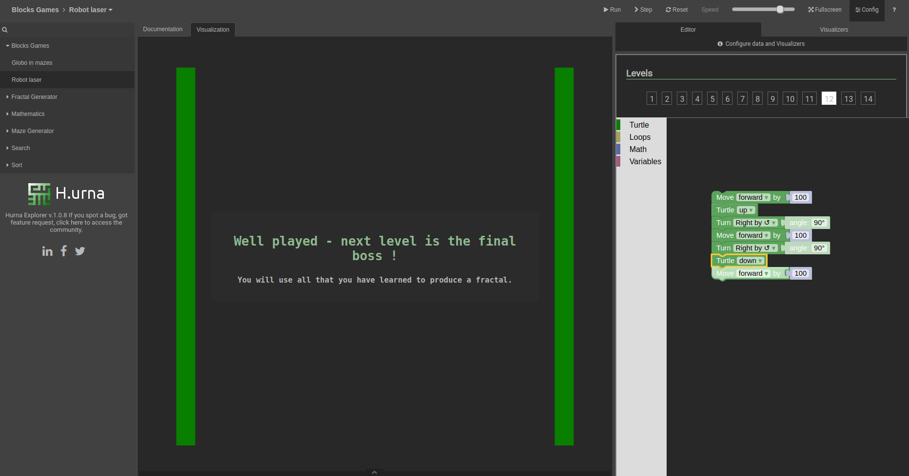 Screenshot Turtle Graphics - Hurna Jeux - Solution niveau 12