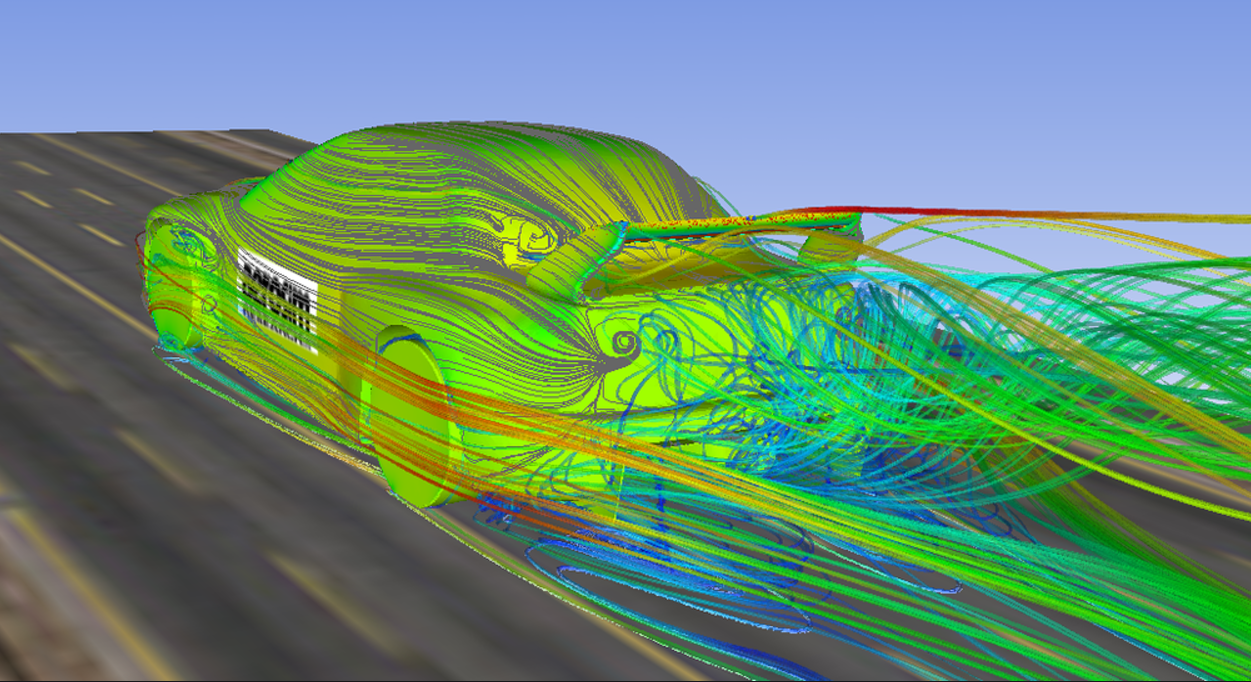 Visualisation scientifique - lignes de pression aérodynamiques avec Paraview (Kitware).